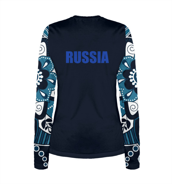 Женский лонгслив с притом Герб России цвета Белый Женский лонгслив с изображением Герб России цвета Белый