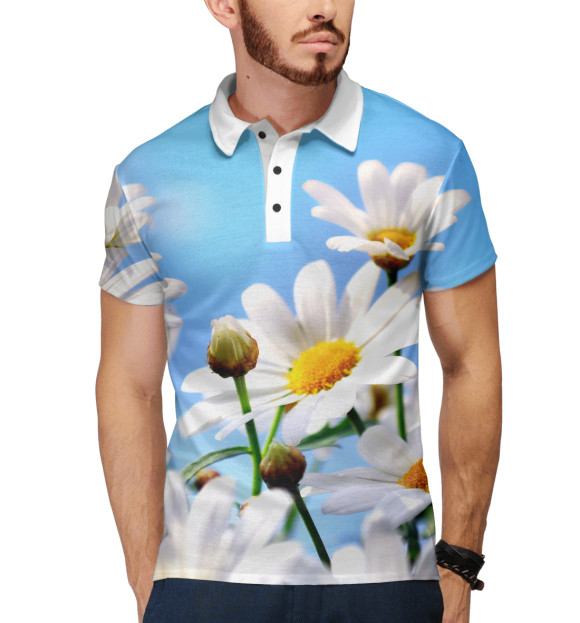 Мужское поло с притом Ромашки цвета Белый Мужское поло с изображением Ромашки цвета Белый