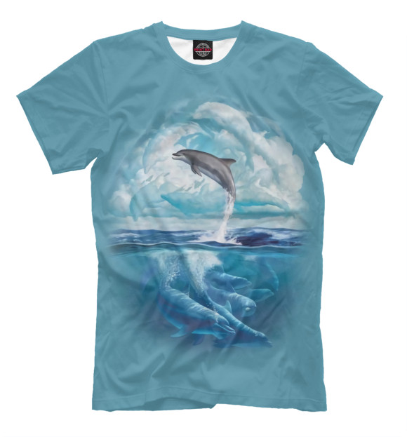 Мужская футболка с изображением Дельфины цвета Грязно-голубой