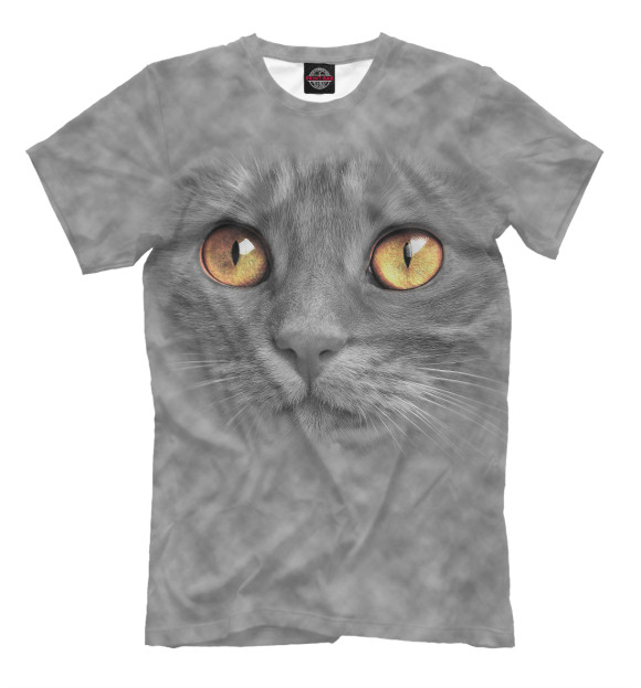 Мужская футболка с изображением Кот цвета Серый