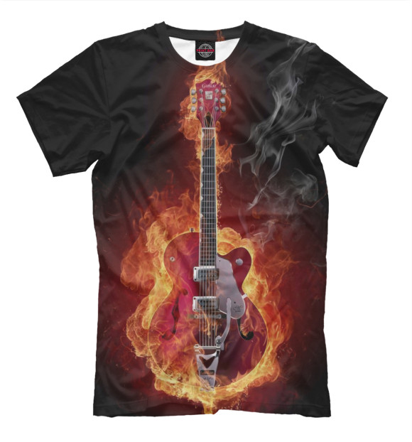 Мужская футболка с изображением Гитара в огне цвета Молочно-белый