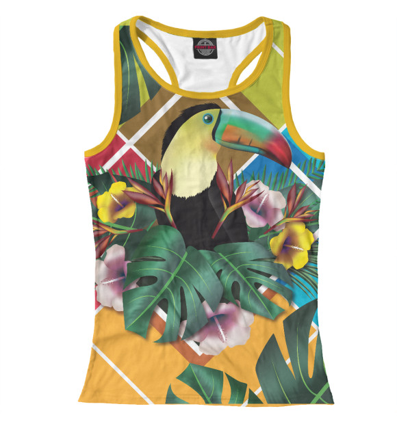 Женская майка-борцовка с притом Какаду цвета Белый Женская майка-борцовка с изображением Какаду цвета Белый