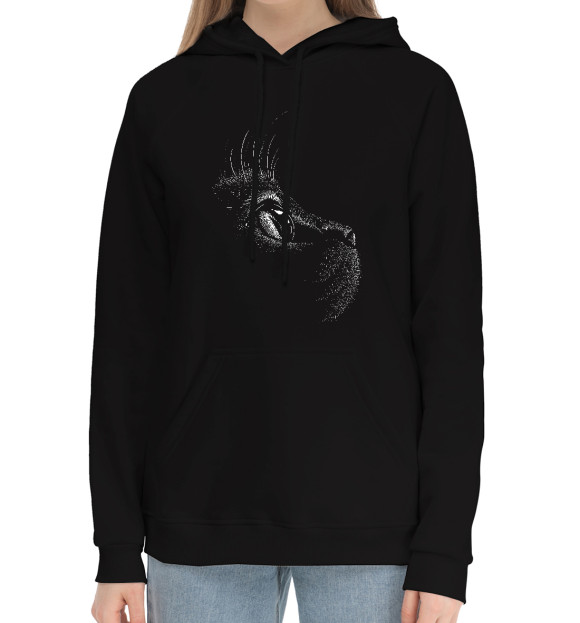 Женский хлопковый худи с притом Кот цвета Черный Женский хлопковый худи с изображением Кот цвета Черный