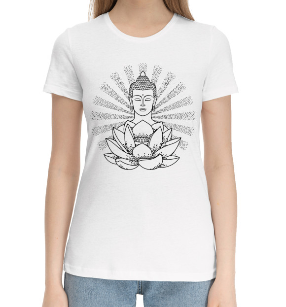 Женская хлопковая футболка с изображением Будда цвета Белый