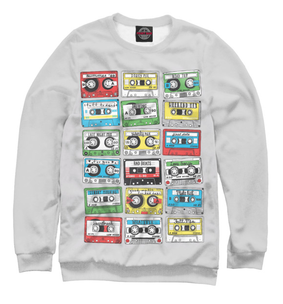 Мужской свитшот с изображением 80s Tapes цвета Белый