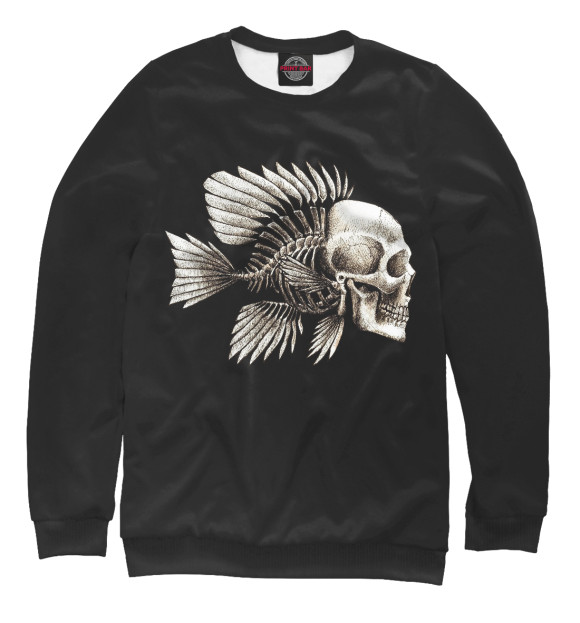 Мужской свитшот с изображением Skull Fish цвета Белый