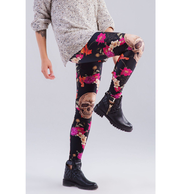 Леггинсы с притом Черепа и цветы цвета Светло-розовый Леггинсы с изображением Черепа и цветы цвета Светло-розовый
