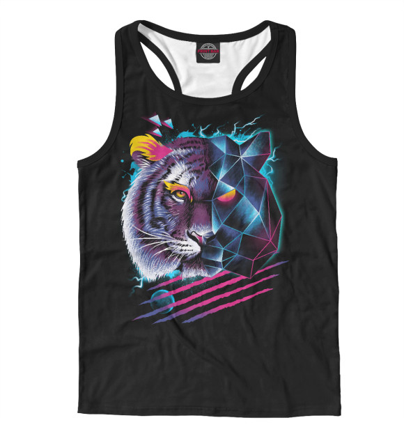 Мужская майка-борцовка с изображением Неоновый Тигр цвета Белый