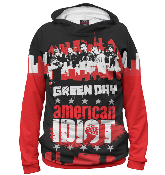 Мужское худи с изображением Green Day цвета Белый