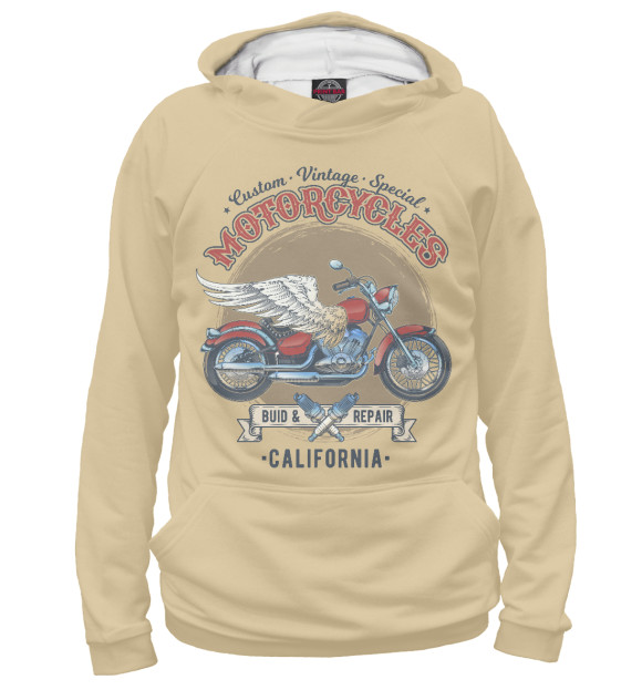 Мужское худи с изображением Vintage Motorcycles цвета Белый