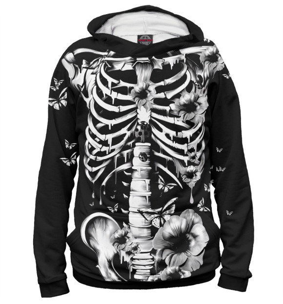 Худи для девочки с изображением Floral Skeleton цвета Белый