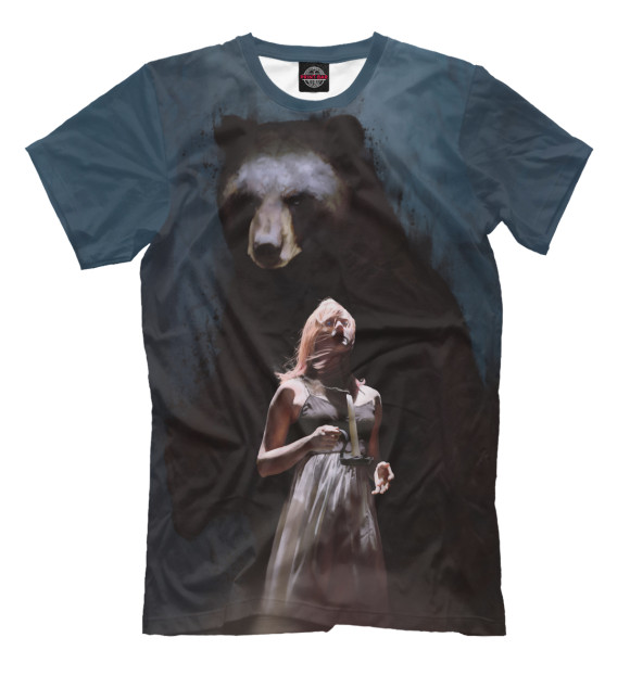 Футболка для мальчиков с изображением Девушка с медведем цвета Черный