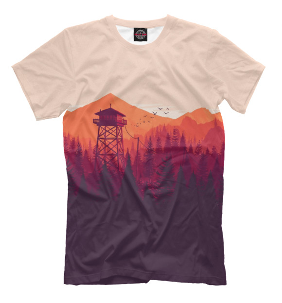 Мужская футболка с изображением Watchtower in evening цвета Молочно-белый