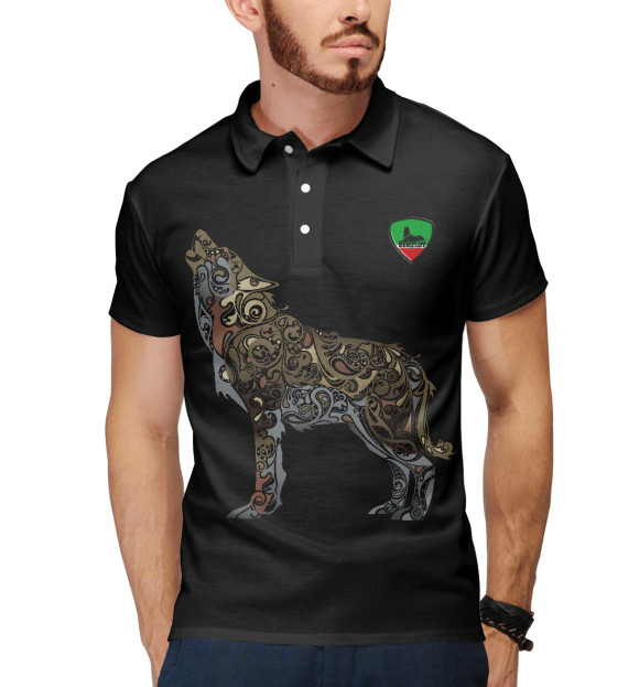 Мужское поло с притом Волк цвета Белый Мужское поло с изображением Волк цвета Белый