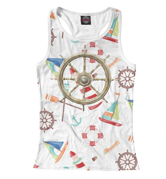 Женская майка-борцовка с изображением морской мотив цвета Белый