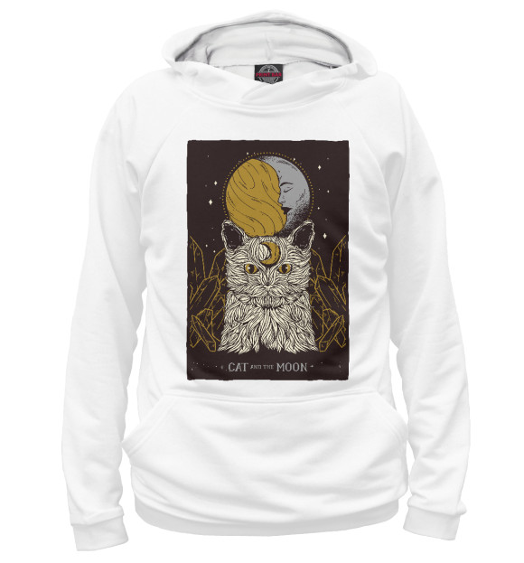 Женское худи с изображением Cat Moon Tarot цвета Белый