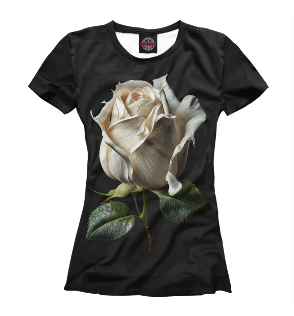Женская футболка с изображением Белая роза на темном фоне цвета Белый