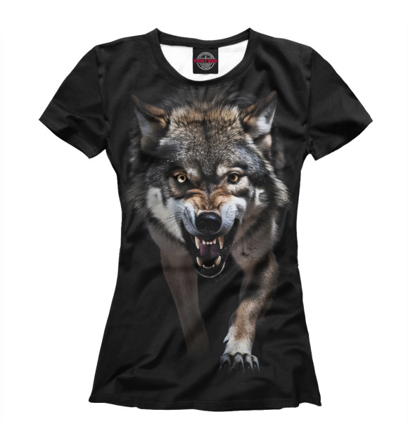 Женская футболка с изображением Атакующий волк цвета Белый