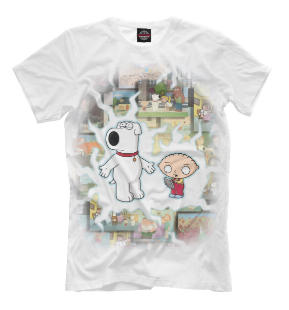 Мужская футболка с изображением Стьюи и Брайан Гриффины цвета Молочно-белый