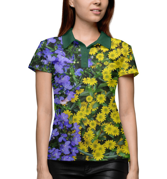 Женское поло с изображением Цветочный сад цвета Белый