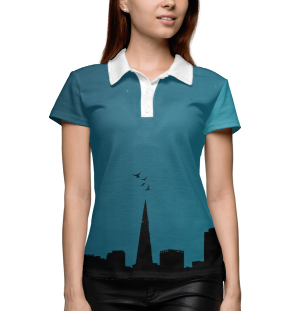 Женское поло с изображением Ночной город цвета Белый