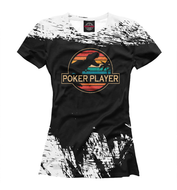 Женская футболка с притом Poker Player Dinosaur цвета Белый Женская футболка с изображением Poker Player Dinosaur цвета Белый