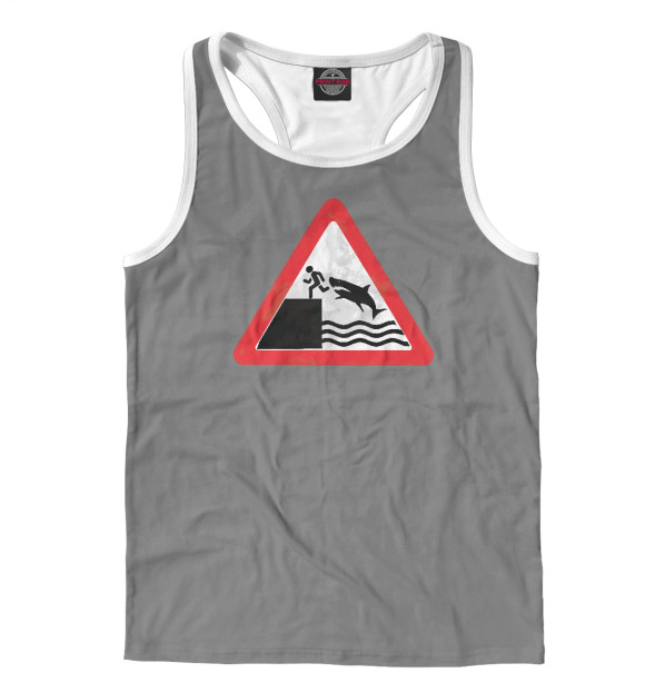 Мужская майка-борцовка с изображением Осторожно акулы цвета Белый