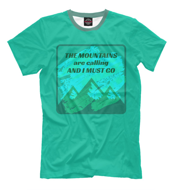 Мужская футболка с изображением The mountains are calling цвета Грязно-голубой