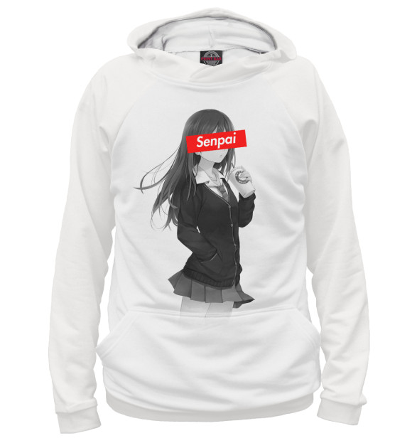 Женское худи с изображением Senpai цвета Белый