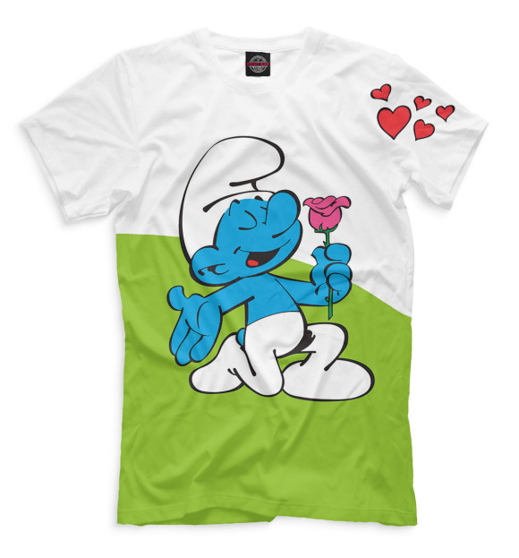 Мужская футболка с изображением Влюблённые смурфики цвета Хаки