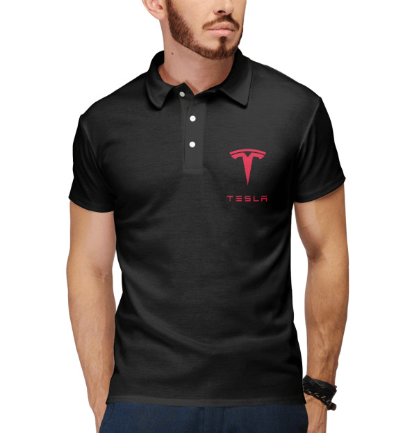 Мужское поло с изображением Tesla-Model цвета Белый