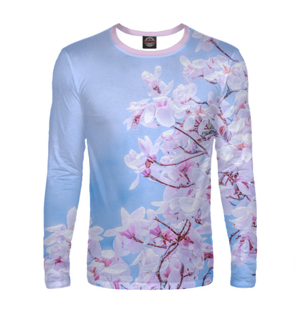 Мужской лонгслив с изображением Цветущая магнолия цвета Белый