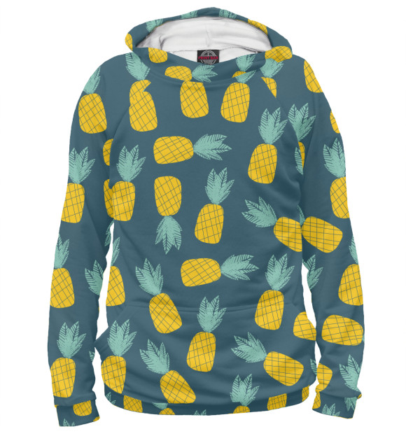 Мужское худи с изображением Желтый ананас цвета Белый