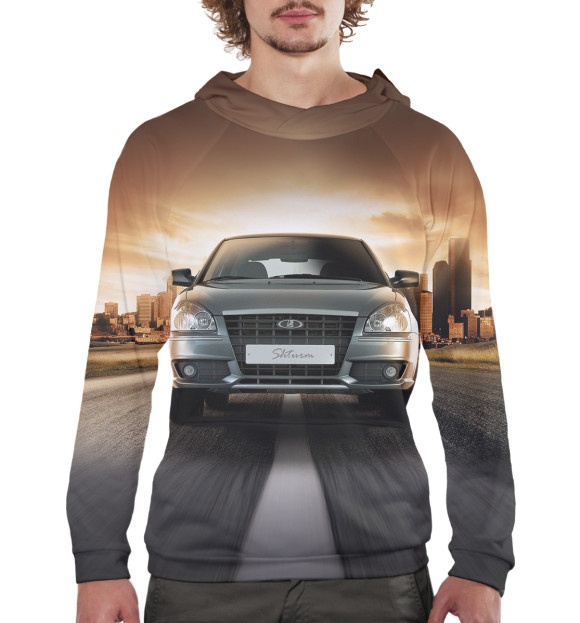 Мужское худи с изображением LADA Priora цвета Белый