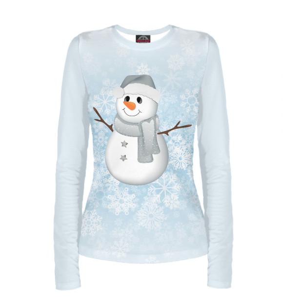 Женский лонгслив с изображением Снеговик цвета Белый