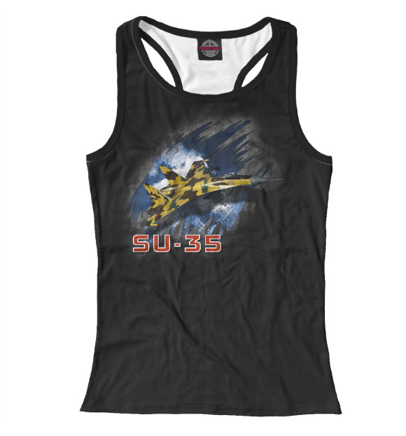 Женская майка-борцовка с изображением су-35 цвета Белый