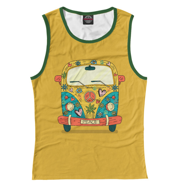 Женская майка с изображением Hippie car цвета Белый