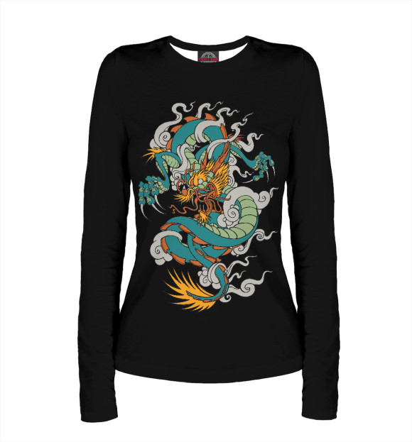 Женский лонгслив с притом Дракон цвета Белый Женский лонгслив с изображением Дракон цвета Белый