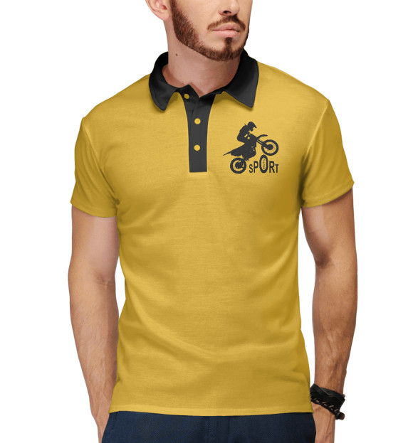 Мужское поло с изображением МОТО СПОРТ цвета Белый