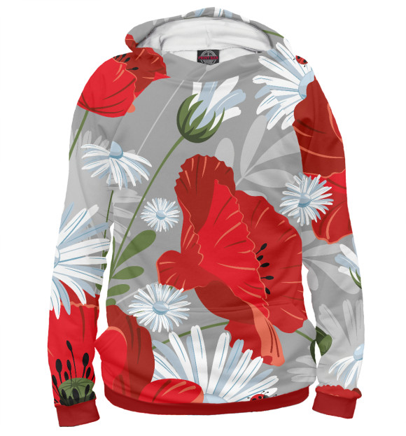 Женское худи с изображением Мак цвета Белый