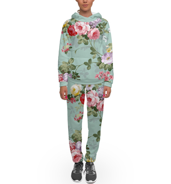 Женский спортивный костюм с изображением Цветы цвета Белый