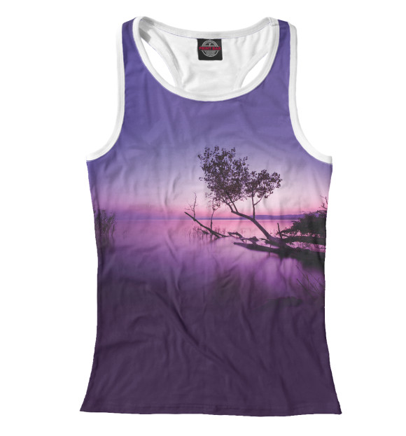 Женская майка-борцовка с изображением Дерево на озере цвета Белый