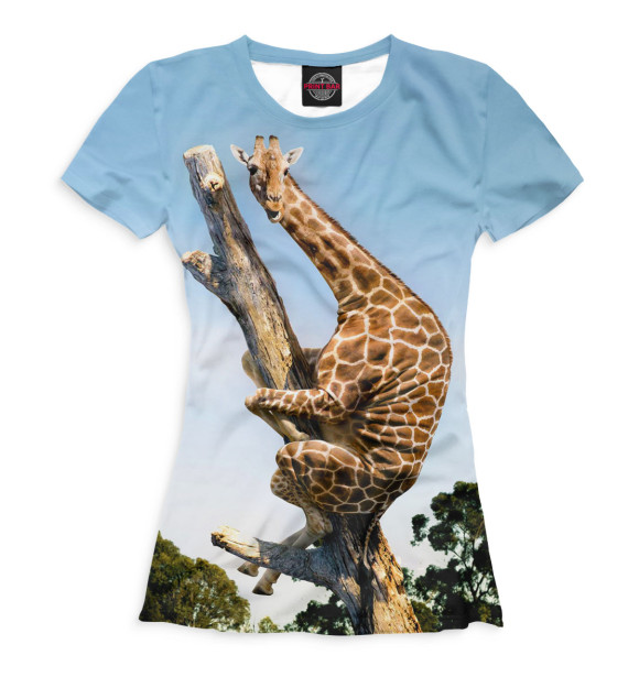 Женская футболка с изображением Жираф на дереве цвета Белый