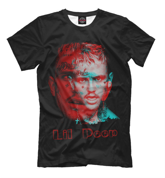 Мужская футболка с изображением Lil peep psychedelic цвета Черный