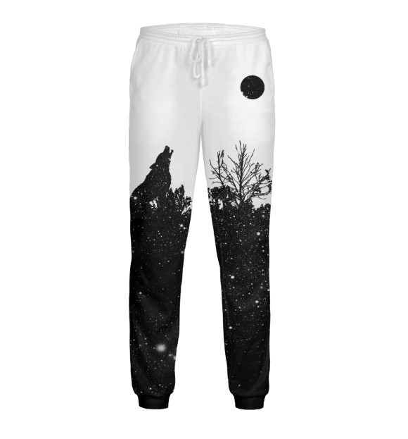 Мужские спортивные штаны с изображением Волк в звездном лесу цвета Белый