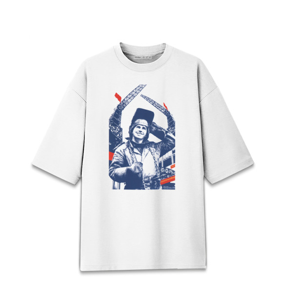 Женская футболка оверсайз с изображением Строители коммунизма цвета Белый