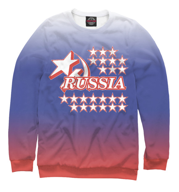 Женский свитшот с изображением Russia (звёзды) цвета Белый