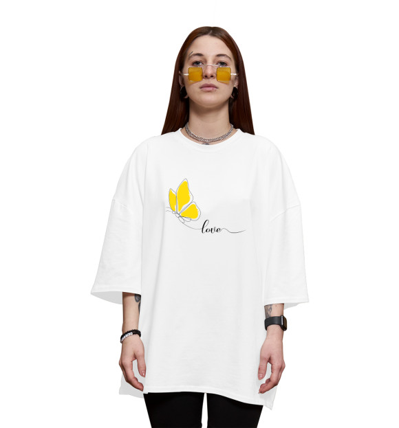 Женская футболка оверсайз с изображением Бабочка с любовью цвета Белый