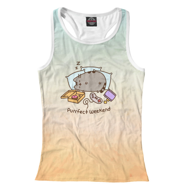 Женская майка-борцовка с изображением Pusheen Weekend цвета Белый