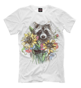 Мужская футболка Енот с цветами